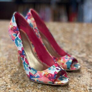 Christian Siriano Multi-Colored Floral Peep Toe Pumps